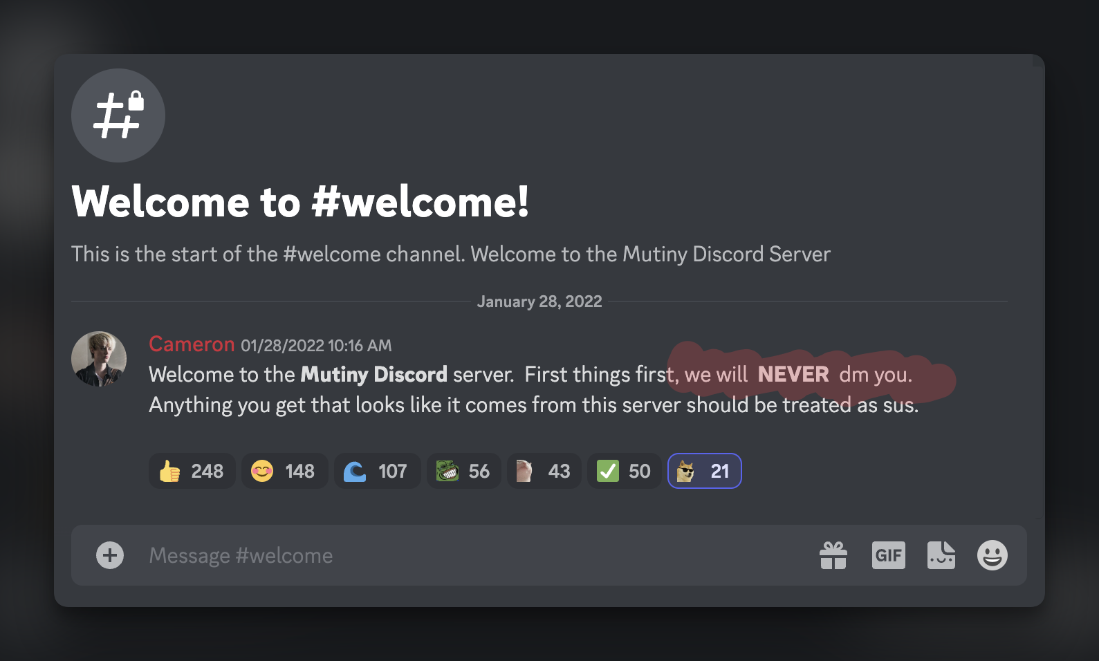 We will never DM you message in Mutiny Discord